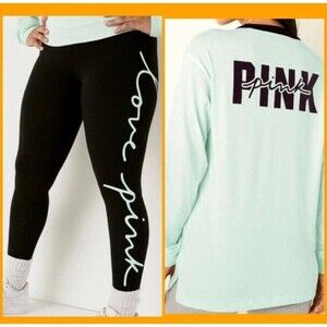 VS PINK outfit leggings campus tee L spring rain